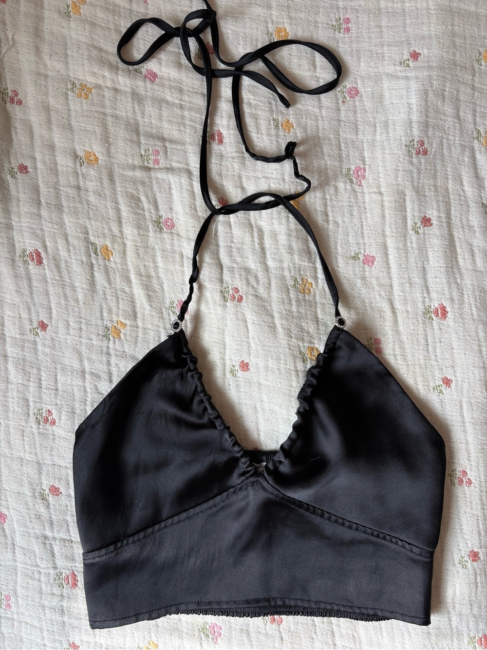 Black Cropped Halter Bralette Top with Sparkly Beads